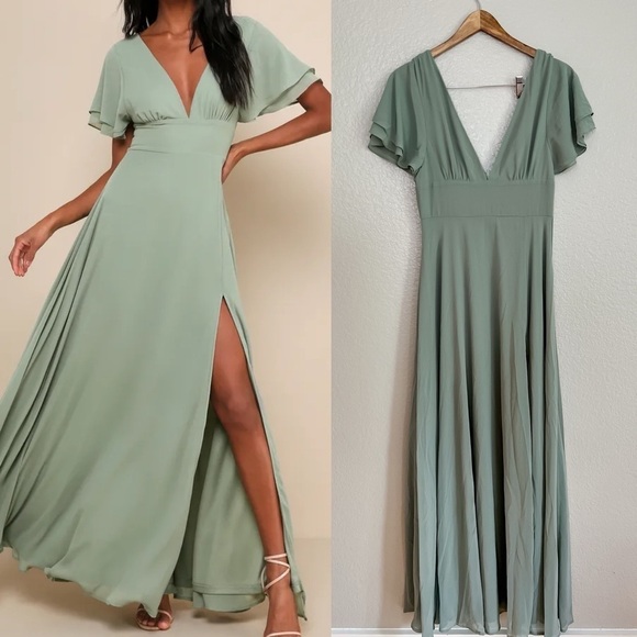 Promise Of Love Sage Brush Flutter Sleeve Maxi Dress - Picture 1 of 8